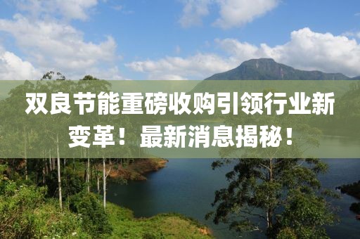雙良節(jié)能重磅收購(gòu)引領(lǐng)行業(yè)新變革！最新消息揭秘！